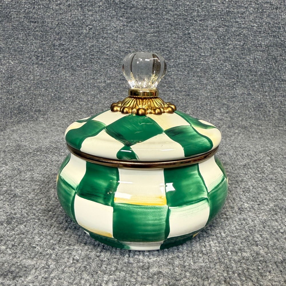 MacKenzie-Childs Emerald Check Squashed Pot Lidded Canister Green 89223-1040